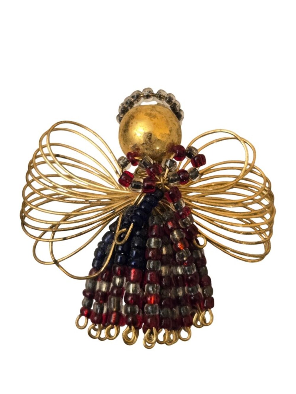 Vintage Angel Red White Blue Brooch  Gold Wire Wings